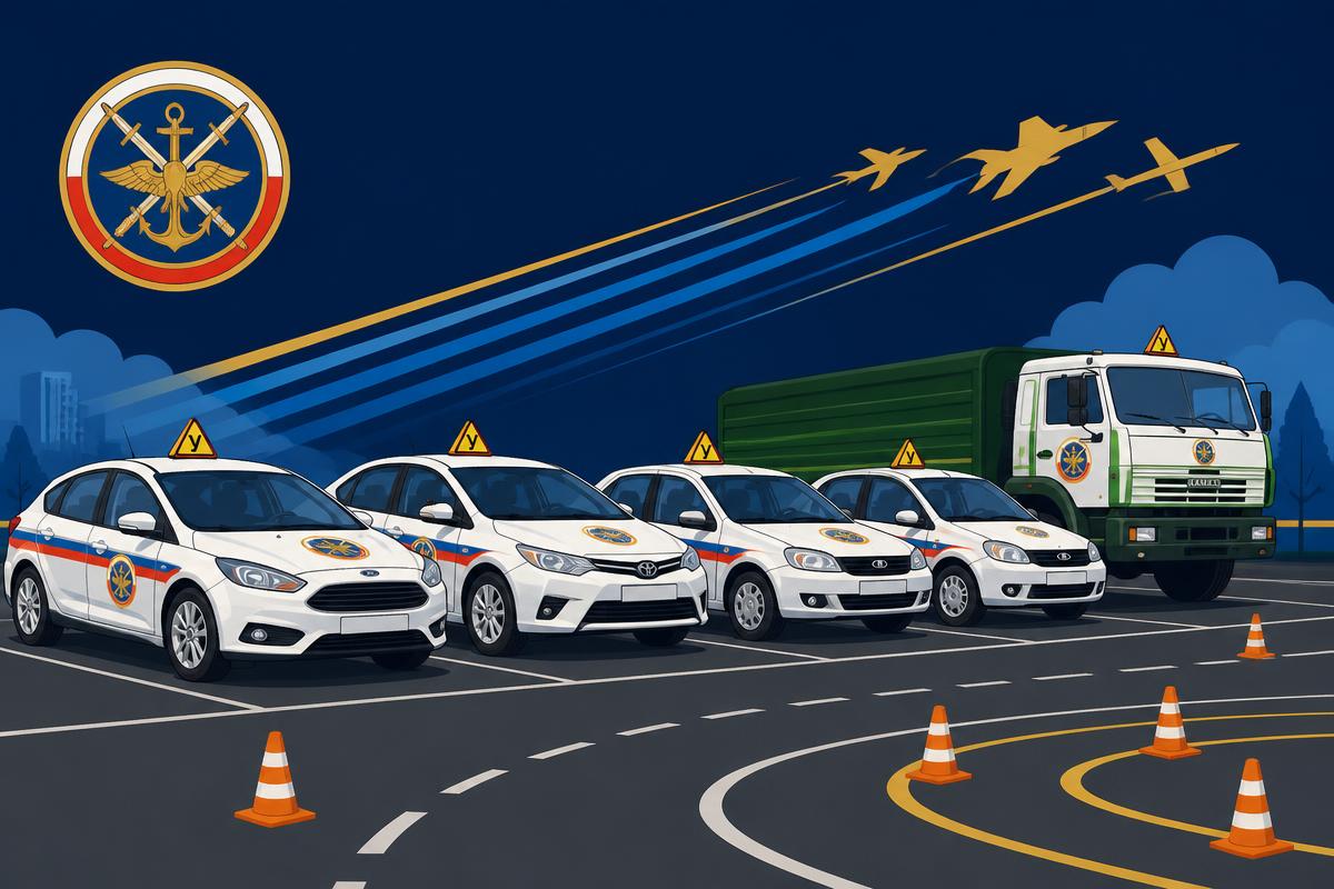 Учебные автомобили автошколы ДОСААФ на собственном автодроме
